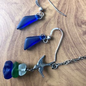 Beach Glass Silver Necklace and Earring Set